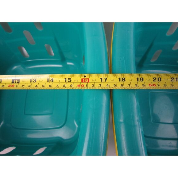 Rubbermaid Vintage 90's Teal / Yellow Square Plastic Tote / Basket - Lot of 2 - Picture 8 of 10